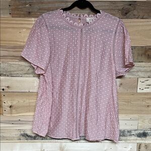 Perch by Blu Pepper size 1X Pink Swedish Dot Short Sleeve Lightweight Blouse
